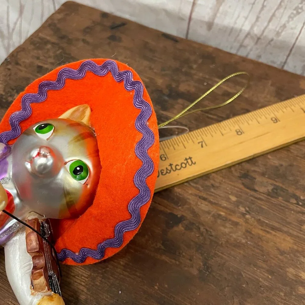Pair of glass Cat and Snowman Musical Ornaments Rare!